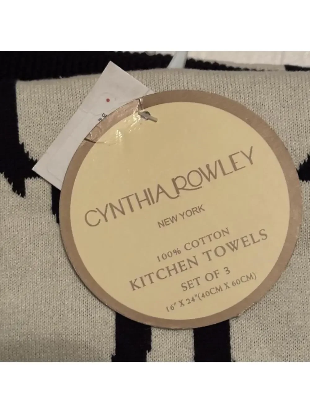 Cynthia Rowley 100% Cotton Kitchen Towels Set of 3, Black and White Bow Pattern